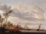 Salomon Van Ruysdael - River Scene with Farmstead