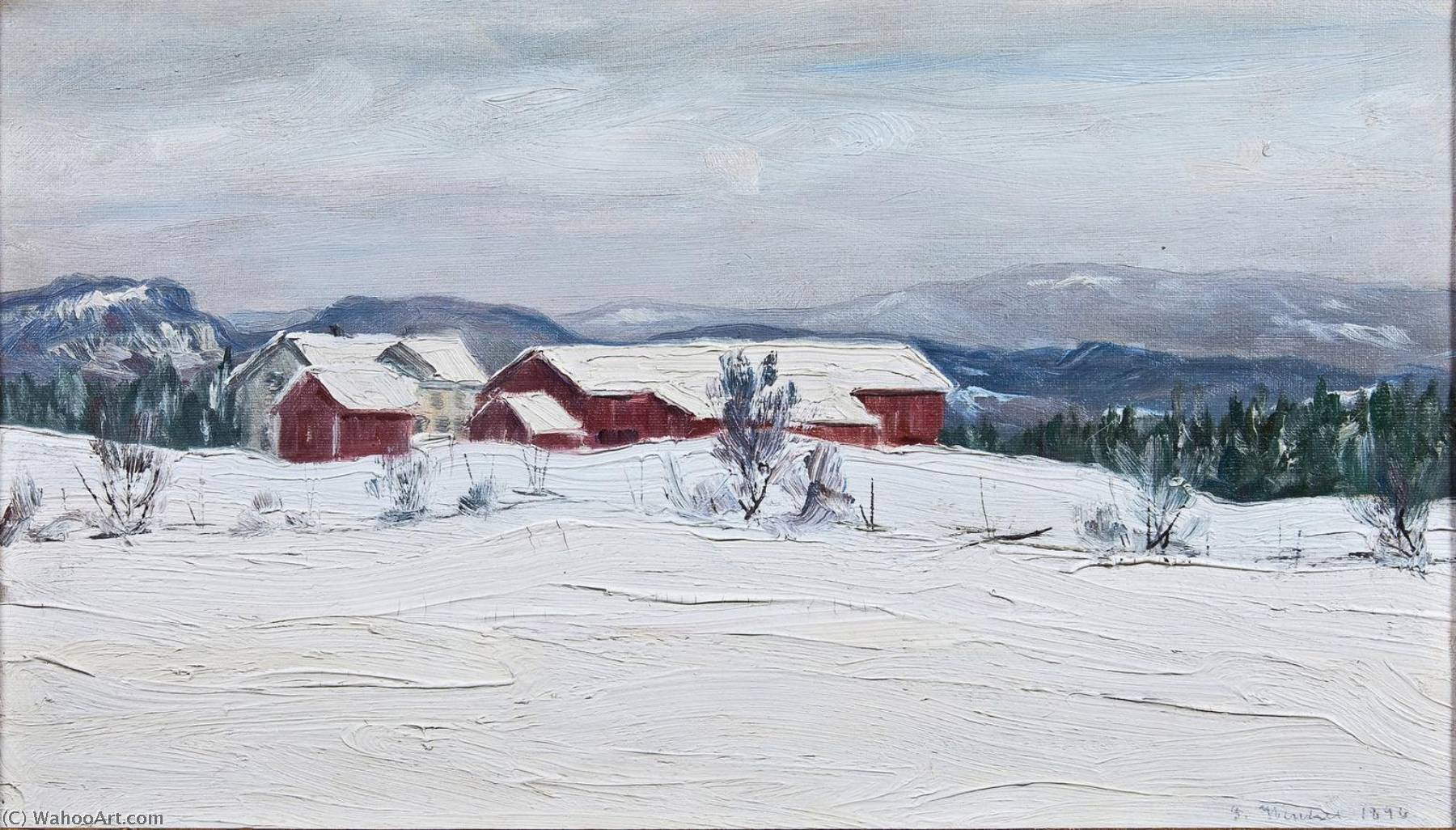 Artwork Replica Farm in Asker, winter, 1896 by Gustav Wentzel (1859